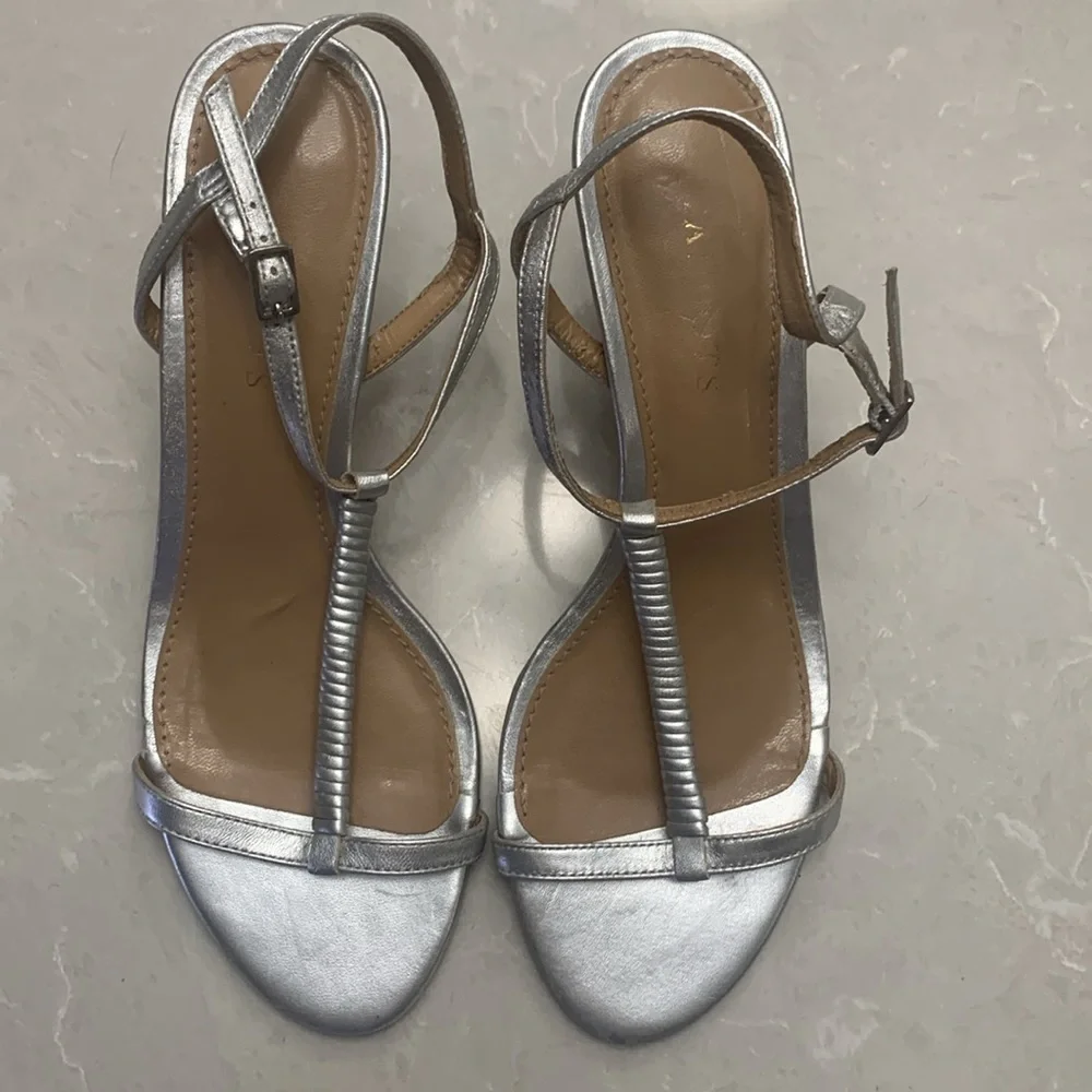 Talbots silver leather heels size 9